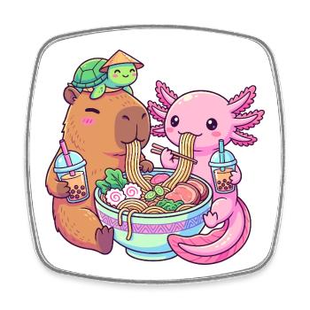 Kawaii Ramen Boba Amis Capybara Tortue Axolotl - Magnet carré - blanc - Devant