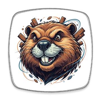 Cheerful Beaver with Wooden Accents - Square fridge magnet - white - Front