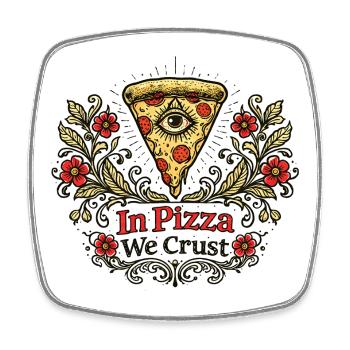 In der Pizza krusten wir Floral Crest - Viereckiger Kühlschrankmagnet - Weiß - Vorne