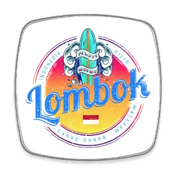 Lombok Sunset Retro Surfboard Indonesia - Magnet carré - blanc - Devant
