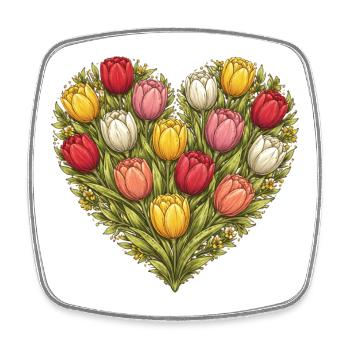 Bouquet de cœur de tulipe - Magnet carré - blanc - Devant