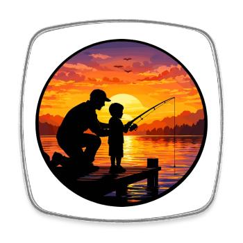 Sunset fishing with dad and child - Square fridge magnet - white - Front