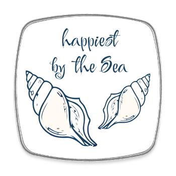 Happiest by the Sea Beach Shell Vintage Desig - Viereckiger Kühlschrankmagnet - Weiß - Vorne