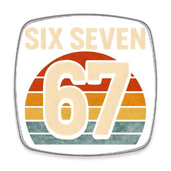 Six Seven 67 Italian Brainrot Retro Sunset Meme - Square fridge magnet - white - Front
