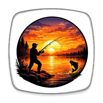 Angler Silhouette am See bei Sonnenuntergang - Viereckiger Kühlschrankmagnet - Weiß - Vorne
