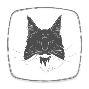 Maine Coon: Black Mask Line Art - Square fridge magnet - white - Front