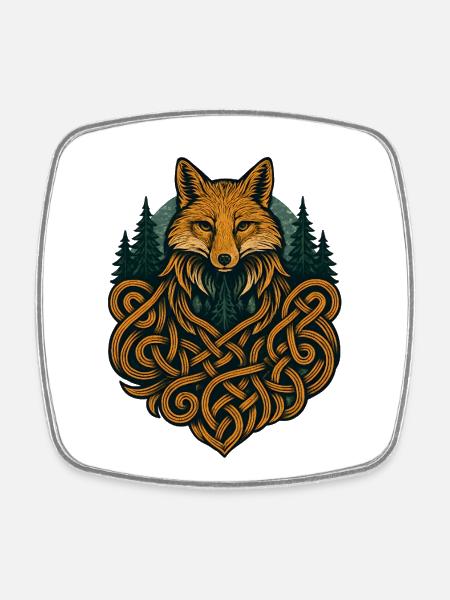 Fox in Knotted Artificial Forest - Square fridge magnet - white