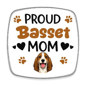 Stolze Basset Mutter, Basset Hound - Viereckiger Kühlschrankmagnet - Weiß - Vorne