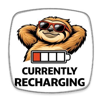 Sloth Chill Battery Tee - Viereckiger Kühlschrankmagnet - Weiß - Vorne