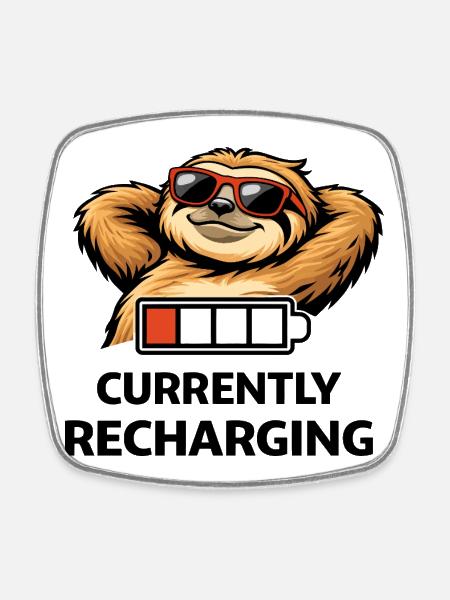 Sloth Chill Battery Tee - Square fridge magnet - white