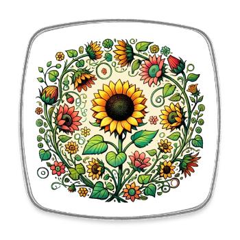Sunflower Circular Mandala - Square fridge magnet - white - Front