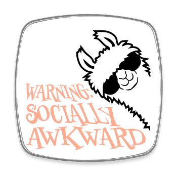 Lama Warning Socially Awkward Sunglasses Alpaca - Square fridge magnet - white - Front