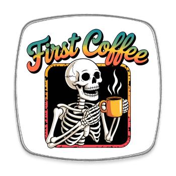 Premier squelette de café - Magnet carré - blanc - Devant