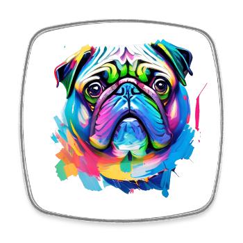 Art aquarelle coloré du visage de chien - Magnet carré - blanc - Devant