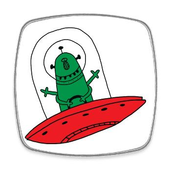 Alien vert soucoupe volante rouge enfant bébé - Magnet carré - blanc - Devant