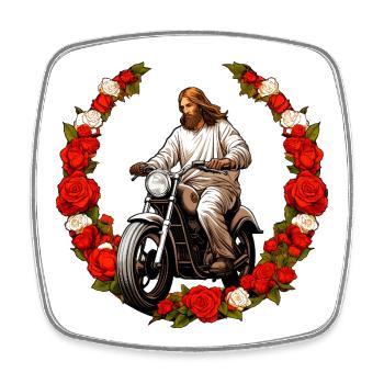 Jesus Motorcycle - Square fridge magnet - white - Front