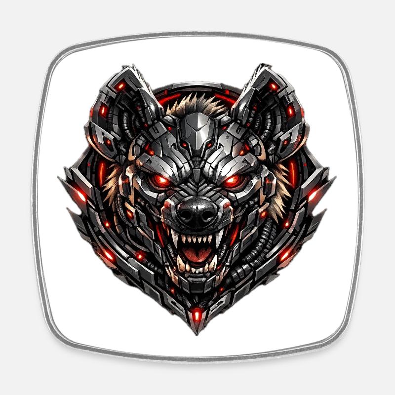 Cyberhyaena Metal Mask - Square fridge magnet - white