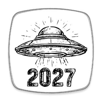 Spaceship black - Square fridge magnet - white - Front