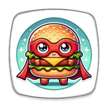 Hamburger Superheld Burger Held Fast Food Snack - Viereckiger Kühlschrankmagnet - Weiß - Vorne