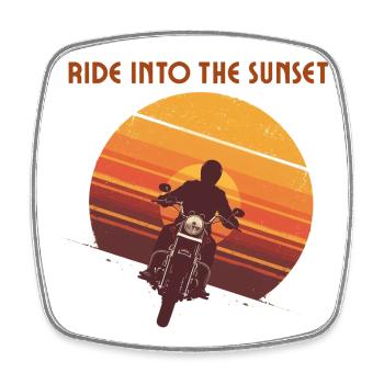 Motorradfahrer im Sonnenuntergang  - Viereckiger Kühlschrankmagnet - Weiß - Vorne