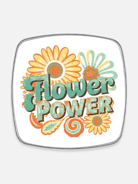 Flower Power Retrogo - Square fridge magnet - white