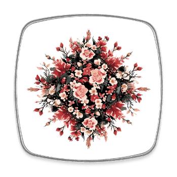Rundes Blumenbouquet in Rot und Schwarz - Viereckiger Kühlschrankmagnet - Weiß - Vorne