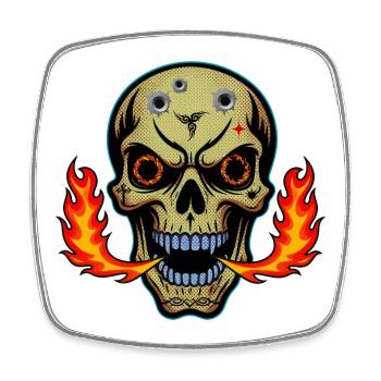 Fire breathing skull t-shirt design. - Square fridge magnet - white - Front