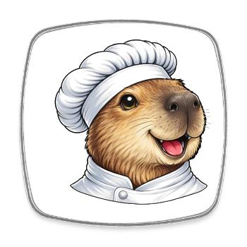 Dessin animé mignon du Chef Capybara - Magnet carré - blanc - Devant