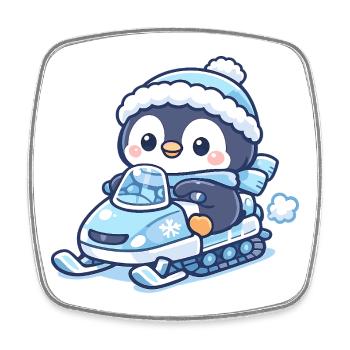 Pinguin Schneeschlitten-Zauber - Viereckiger Kühlschrankmagnet - Weiß - Vorne