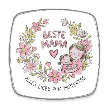 Beste Mama Blütenherz Umarmung - Viereckiger Kühlschrankmagnet - Weiß - Vorne