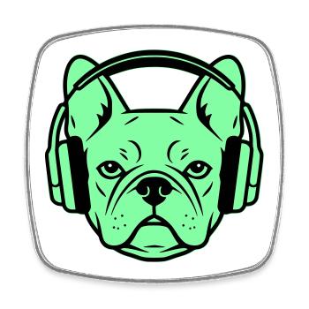 Frenchie Headphones Gamer Dog - Square fridge magnet - white - Front