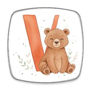 Petit ours mignon avec V - Magnet carré - blanc - Devant