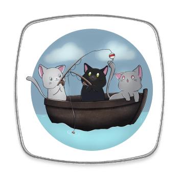 Kawaii Cats Fishing Boat Shirt - Square fridge magnet - white - Front