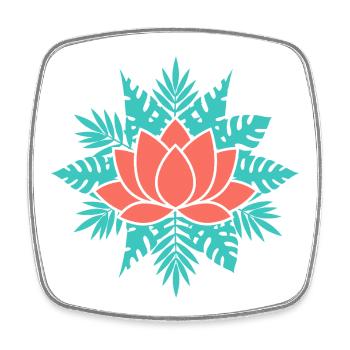 Lotus corail aux feuilles sarcelle - Magnet carré - blanc - Devant