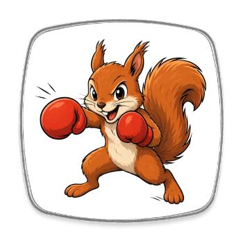 Boxendes Eichhörnchen Cartoon Spaß Motiv  - Viereckiger Kühlschrankmagnet - Weiß - Vorne