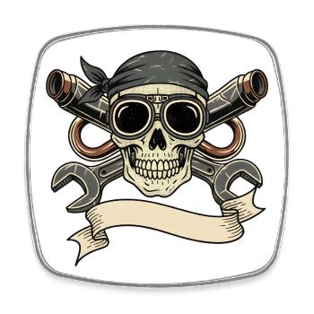 Moto Biker V-Twin Moteur Skull Rocker Pirate - Magnet carré - blanc - Devant
