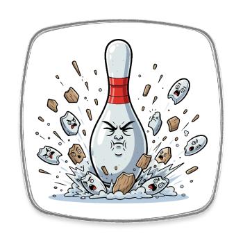 Exploding Bowling Pin Cartoon - Square fridge magnet - white - Front
