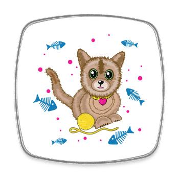 Kawaii Kitten and Yarn Ball - Square fridge magnet - white - Front