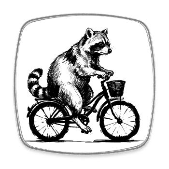 Waschbär auf Fahrrad lustige Tier Illustration - Viereckiger Kühlschrankmagnet - Weiß - Vorne