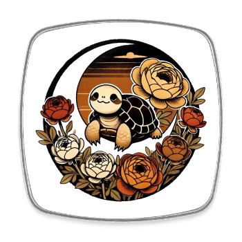 Sunset Turtle Among Peony Bloom - Square fridge magnet - white - Front