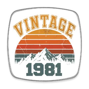 Vintage 1981 Birthday Mountain Retro 1981 - Viereckiger Kühlschrankmagnet - Weiß - Vorne