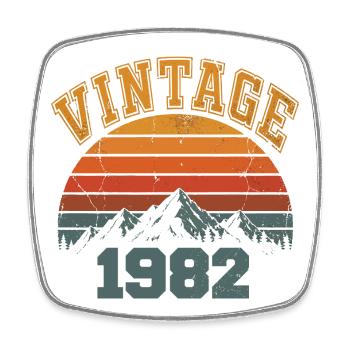 Vintage 1982 Birthday Mountain Retro 1982 - Square fridge magnet - white - Front