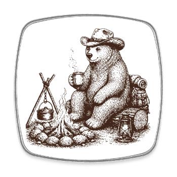 Cool bear at the campfire camping motif - Square fridge magnet - white - Front