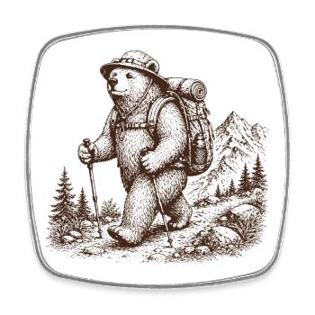 Cooler Bär beim Wandern Outdoor Motiv  - Viereckiger Kühlschrankmagnet - Weiß - Vorne