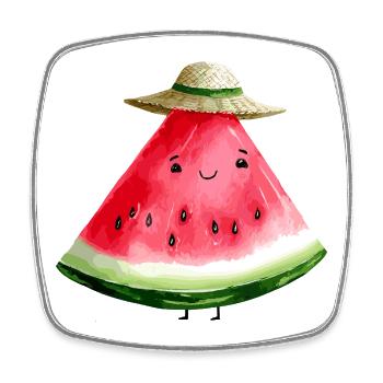 Kawaii Wassermelone mit Sonnenhut - Viereckiger Kühlschrankmagnet - Weiß - Vorne