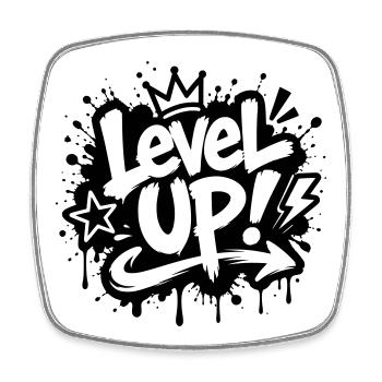 Level Up Gamer Graffiti Motiv - Viereckiger Kühlschrankmagnet - Weiß - Vorne