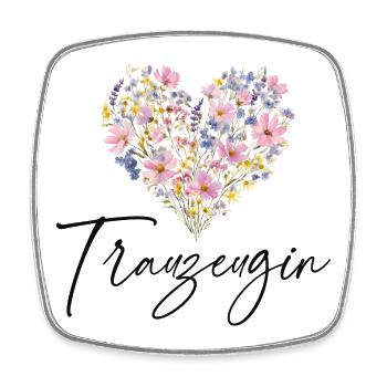 Blumen Herz - Trauzeugin - Personalisierbar - Viereckiger Kühlschrankmagnet - Weiß - Vorne