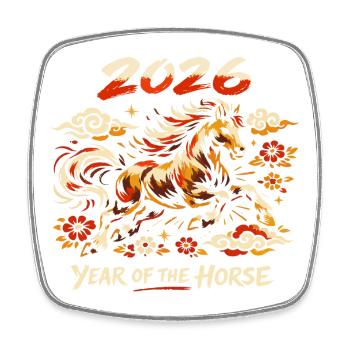 Jahr des Pferdes 2026 – Vintage chinesisches Neujahr - Viereckiger Kühlschrankmagnet - Weiß - Vorne
