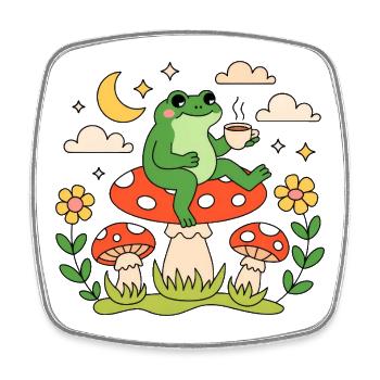 Cottagecore-Froschpilzkaffee - Viereckiger Kühlschrankmagnet - Weiß - Vorne