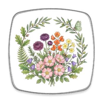 Frohes duftendes frisches Frühlings-Blumenzirkel - Viereckiger Kühlschrankmagnet - Weiß - Vorne